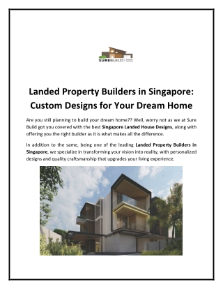 Trusted Landed Property Builder in Singapore | Custom Homes