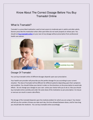 Know about the correct dosage before you Buy tramadol online