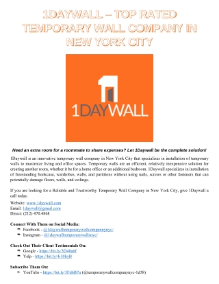 1Daywall. Temporary Wall Company NYC