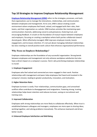 Top 10 Strategies to Improve Employee Relationship Management