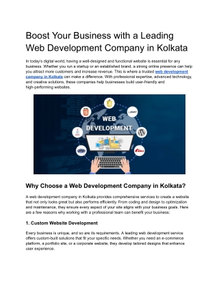Boost Your Business with a Leading Web Development Company in Kolkata