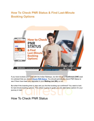 How To Check PNR Status & Find Last-Minute Booking Options