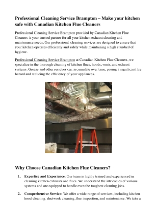 Professional Cleaning Service Brampton – Make your kitchen safe with Canadian Kitchen Flue Cleaners