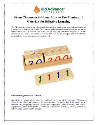 From Classroom to Home How to Use Montessori Materials for Effective Learning