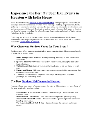 Best Outdoor Hall Events in Houston with India Houseinc
