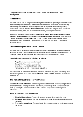 comprehensive guide to industrial odour control
