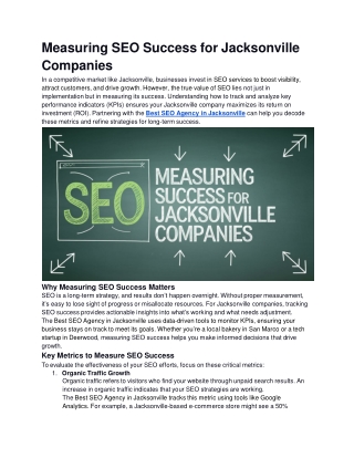 Measuring SEO Success for Jacksonville Companies
