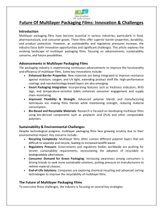 Future of Multilayer Packaging Films Innovation & Challenges