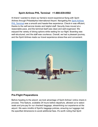 Spirit Airlines PHL Terminal    1-888-839-0502