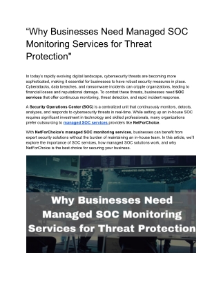 “Why Businesses Need Managed SOC Monitoring Services for Threat Protection_