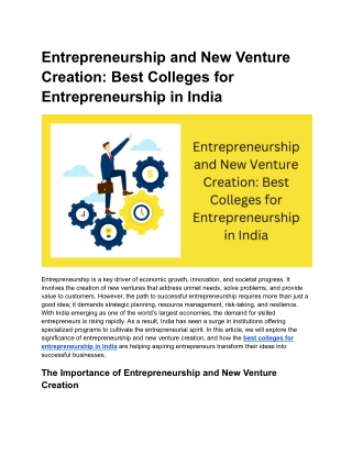 Entrepreneurship and New Venture Creation_ Best Colleges for Entrepreneurship in India