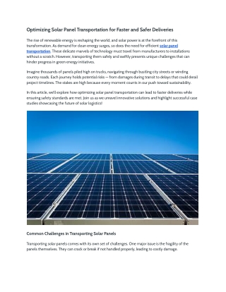 Optimizing Solar Panel Transportation for Faster and Safer Deliveries