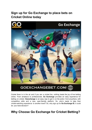 Sign up for Go Exchange to place bets on Cricket Online today