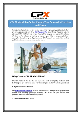 Elevate Your Game with CPX Pickleball Pro – CPX Pickleball