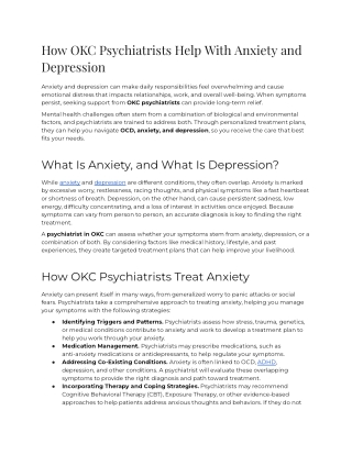 How OKC psychiatrists help with anxiety and depression