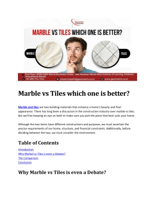 Marble vs Tiles which one is better