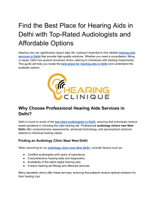 Find the Best Place for Hearing Aids in Delhi with Top-Rated Audiologists and Affordable Options