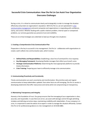Successful Crisis Communication How Cho Pei Lin Can Assist Your Organization Overcome Challenges