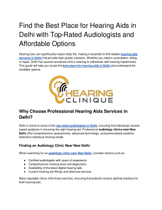 Find the Best Place for Hearing Aids in Delhi with Top-Rated Audiologists and Affordable Options