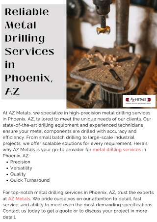 Reliable Metal Drilling Services in Phoenix, AZ