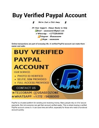 Trusted Vendor to buy verified paypal account Today