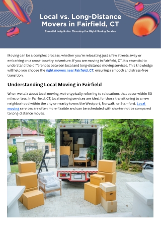 Local vs. Long-Distance Movers in Fairfield, CT What You Need to Know