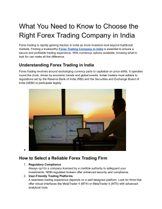 What You Need to Know to Choose the Right Forex Trading Company in India