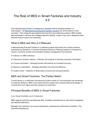 Prescient- The Role of MES in Smart Factories and Industry 4.0