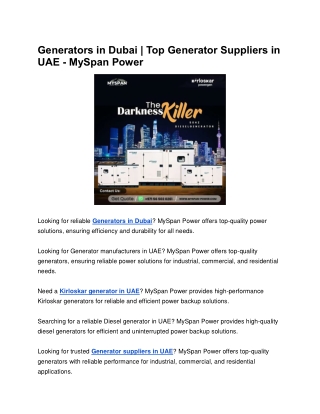 Generators in Dubai | Top Generator Suppliers in UAE - MySpan Power