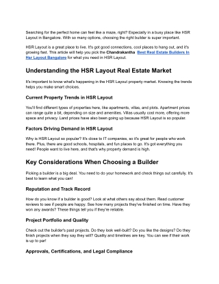 Realestate Builders In Hsr Layout Bangalore