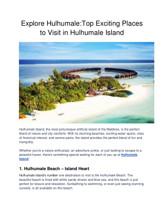 Explore Hulhumale:Top Exciting Places to Visit in Hulhumale Island