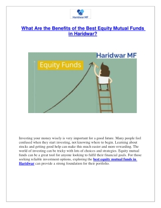What Are the Benefits of the Best Equity Mutual Funds in Haridwar