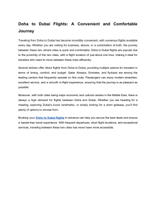 Doha to Dubai Flights_ A Convenient and Comfortable Journey