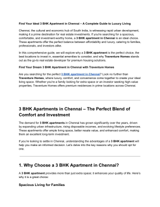 3 BHK Apartments in Chennai - Traventure Homes