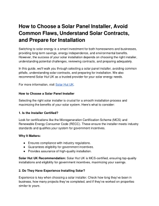 How to Choose a Solar Panel Installer, Avoid Common Flaws, Understand Solar Contracts, and Prepare for Installation