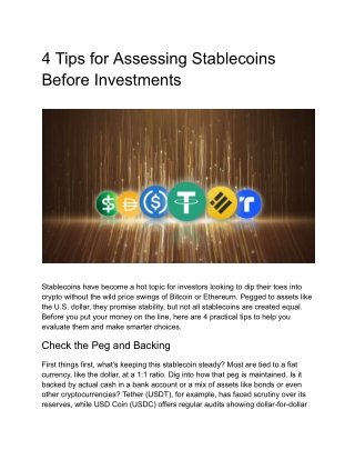 4 Tips for Assessing Stablecoins Before Investments