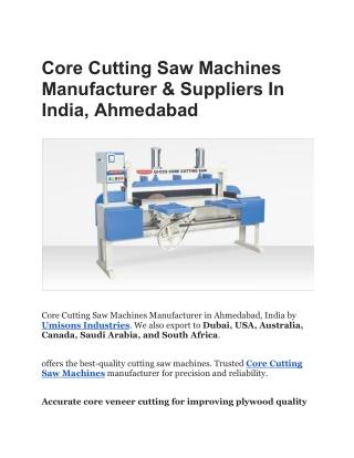 Core Cutting Saw Machines Manufacturer & Suppliers In India, Ahmedabad
