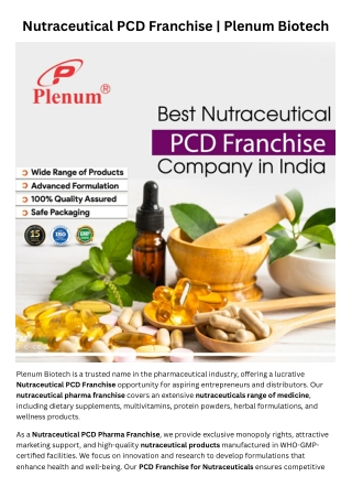 nutraceutical pcd franchise plenum biotech