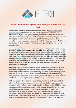 Artificial Intelligence Excel & Tool