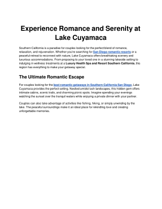 Experience Romance and Serenity at Lake Cuyamaca