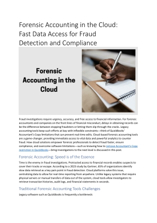 forensic accounting in the cloud fast data access