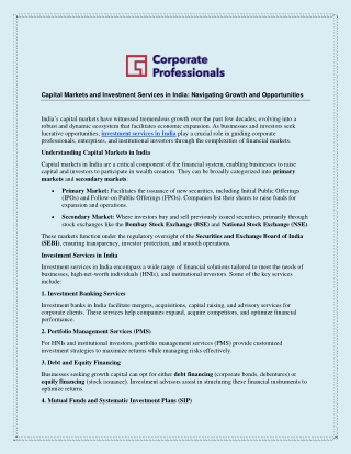 Capital Markets and Investment Services in India: Navigating Growth