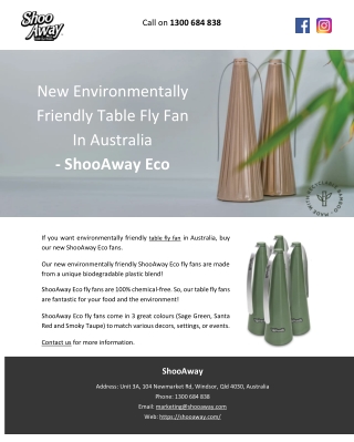 New Environmentally Friendly Table Fly Fan In Australia - ShooAway Eco