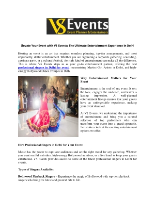 Elevate Your Event with VS Events The Ultimate Entertainment Experience in Delhi