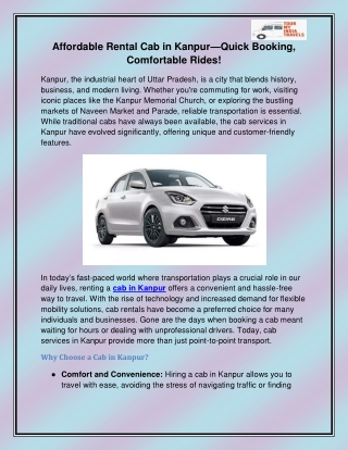 affordable rental cab in kanpur quick booking