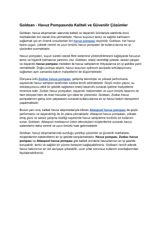 Goldsan - Havuz Pompasında Kaliteli ve Güvenilir Çözümler