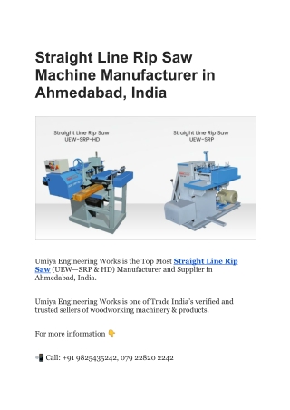 Straight Line Rip Saw Machine Manufacturer in Ahmedabad, India