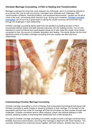 Christian Marriage Counseling: A Path to Healing and Transformation