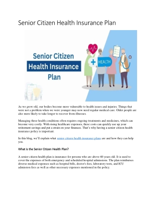 Senior Citizen Health Insurance Plan