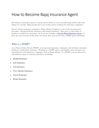 How to Become Bajaj Insurance Agent